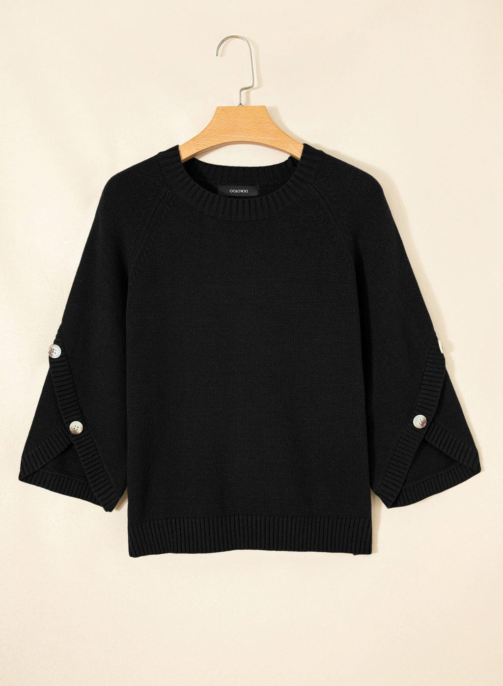 Womens Sweaters 3/4 Button Sleeve Crewneck Pullover Sweater Tops