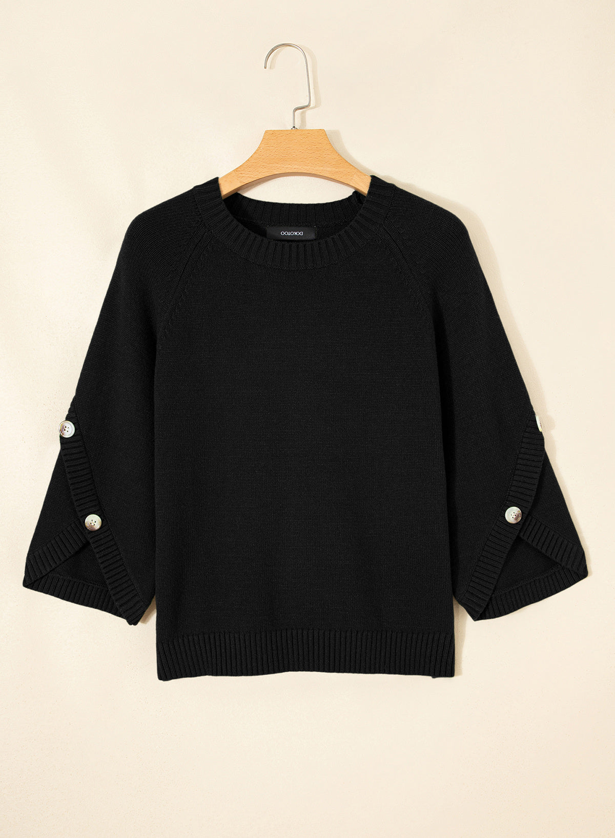 Womens Sweaters 3/4 Button Sleeve Crewneck Pullover Sweater Tops