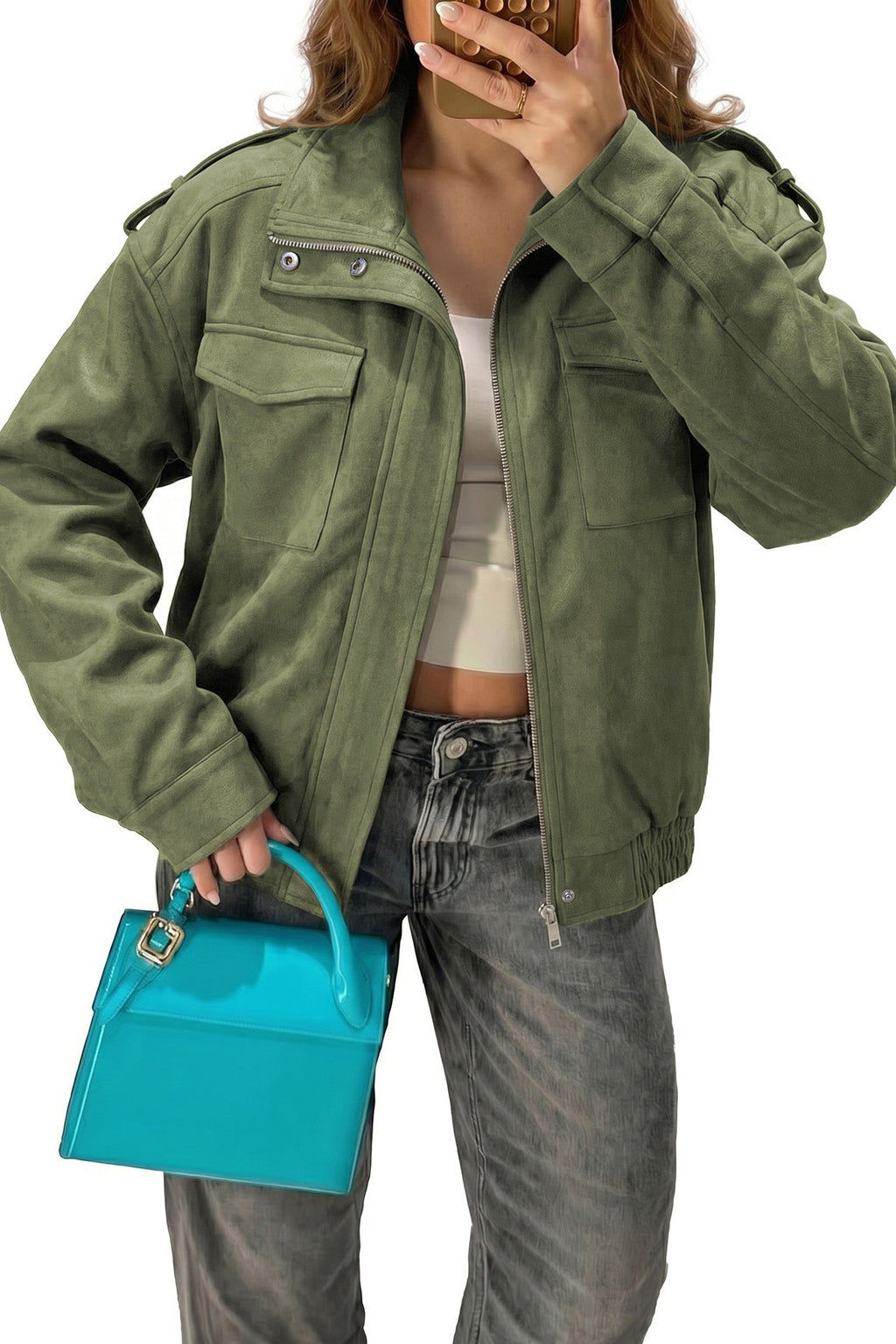 Dokotoo Womens Casual Cropped Bomber Jackets Trendy Solid Zip Up Coats