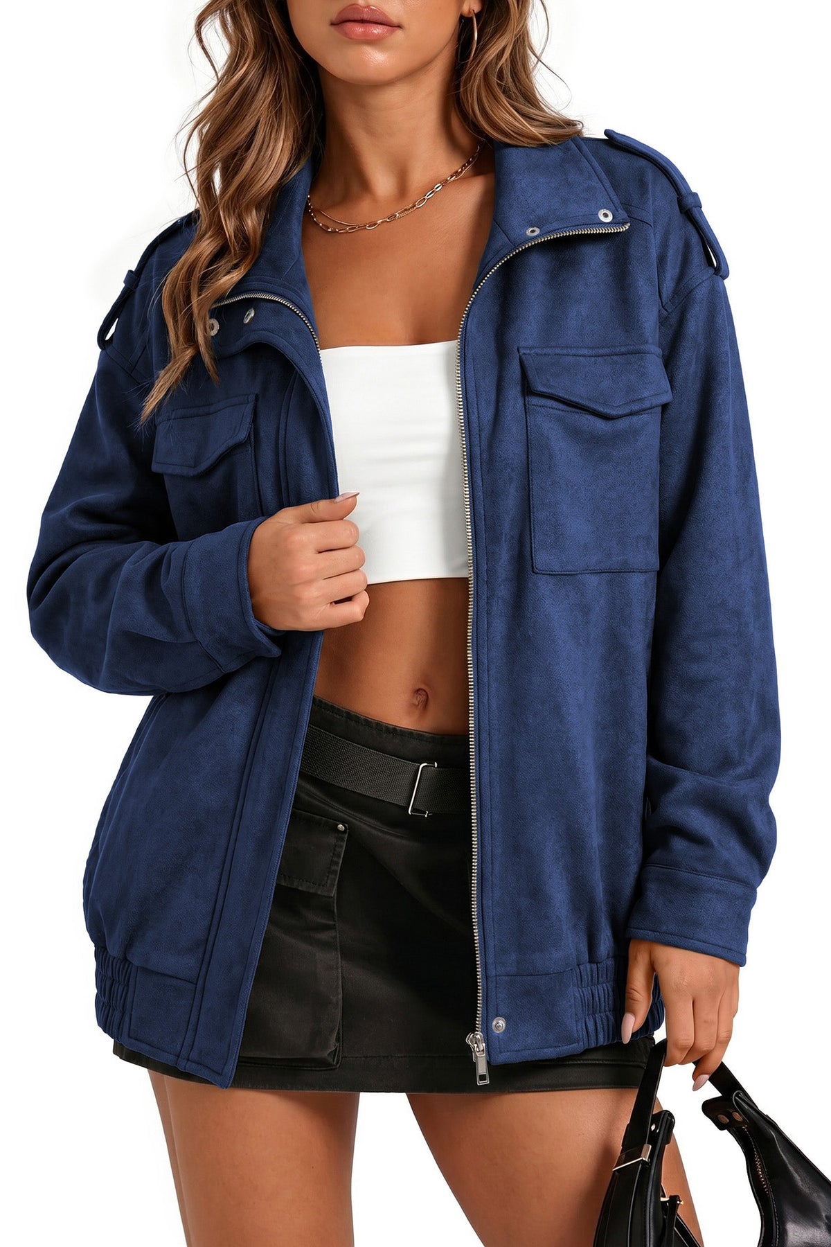 Dokotoo Womens Casual Cropped Bomber Jackets Trendy Solid Zip Up Coats