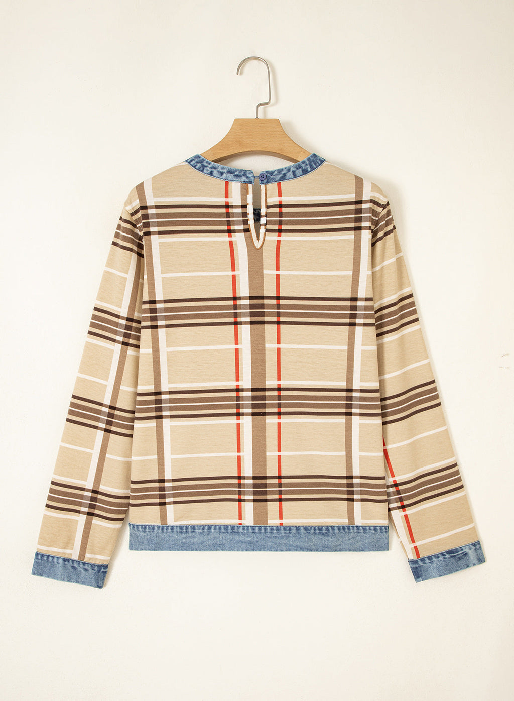 Women's Patchwork Patch Round Neck Long Sleeve Casual Loose T-Shirt