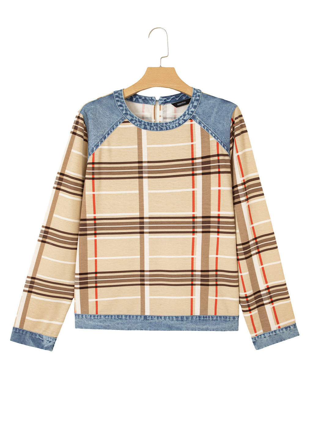 Women's Patchwork Patch Round Neck Long Sleeve Casual Loose T-Shirt