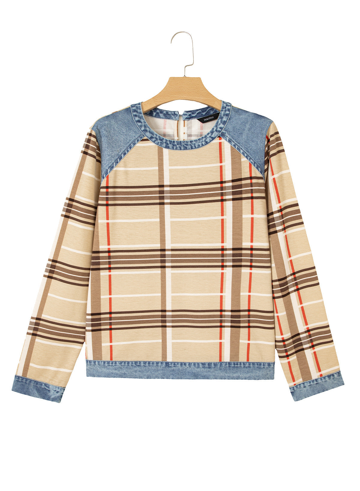 Women's Patchwork Patch Round Neck Long Sleeve Casual Loose T-Shirt