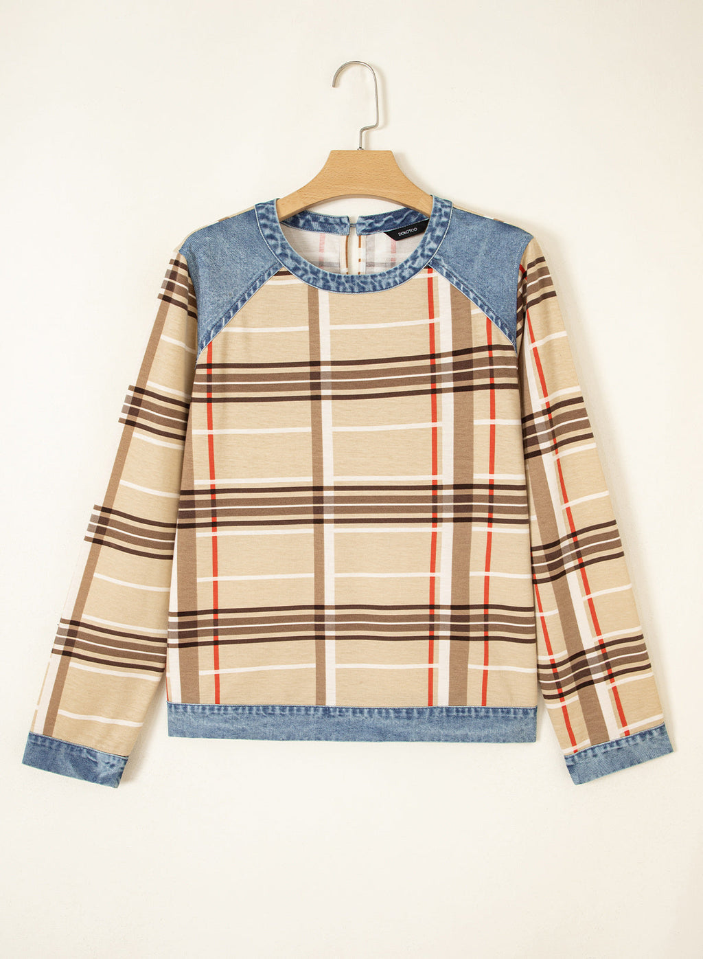 Women's Patchwork Patch Round Neck Long Sleeve Casual Loose T-Shirt