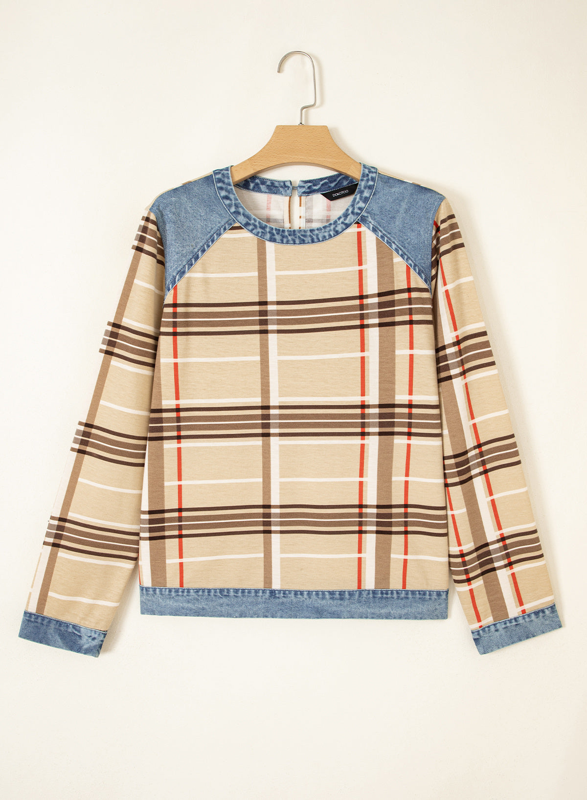 Women's Patchwork Patch Round Neck Long Sleeve Casual Loose T-Shirt