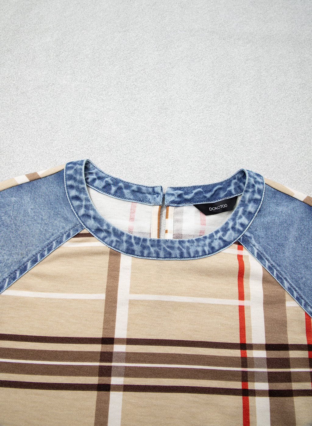 Women's Patchwork Patch Round Neck Long Sleeve Casual Loose T-Shirt