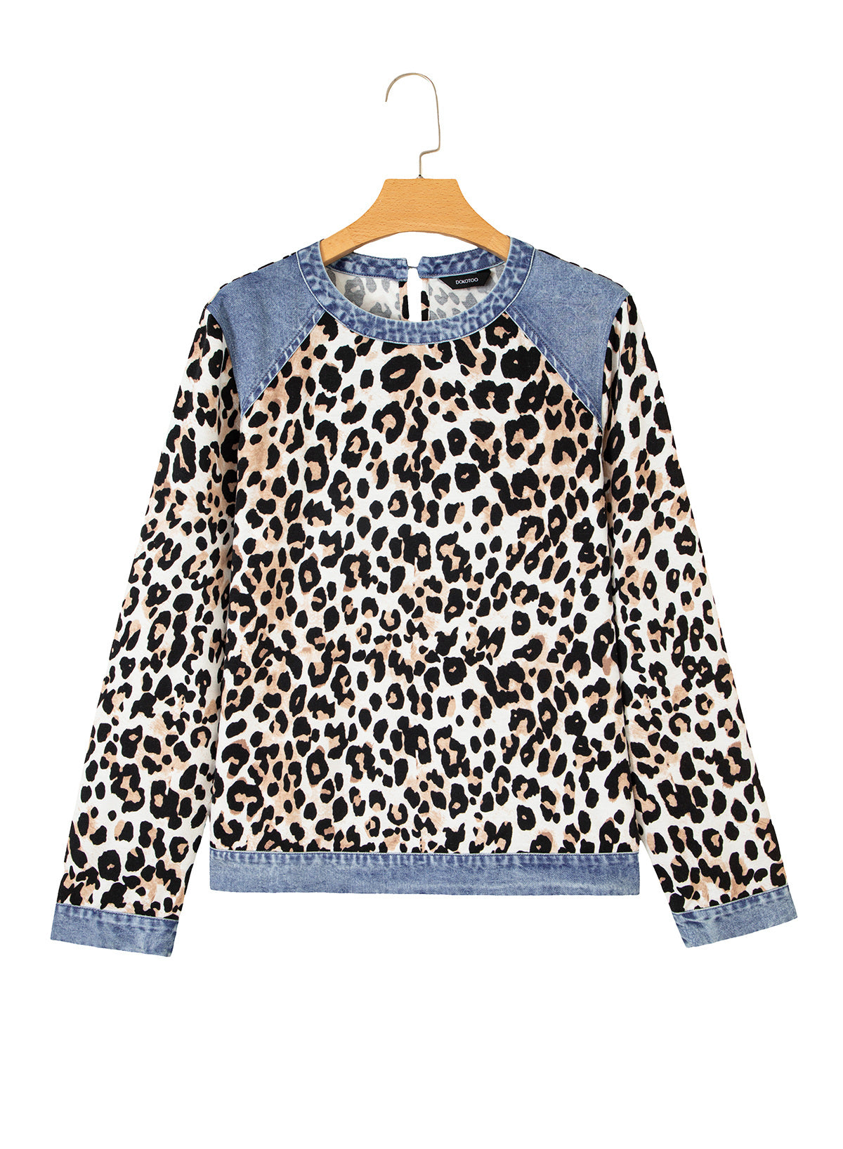 Women's Patchwork Patch Round Neck Long Sleeve Casual Loose T-Shirt