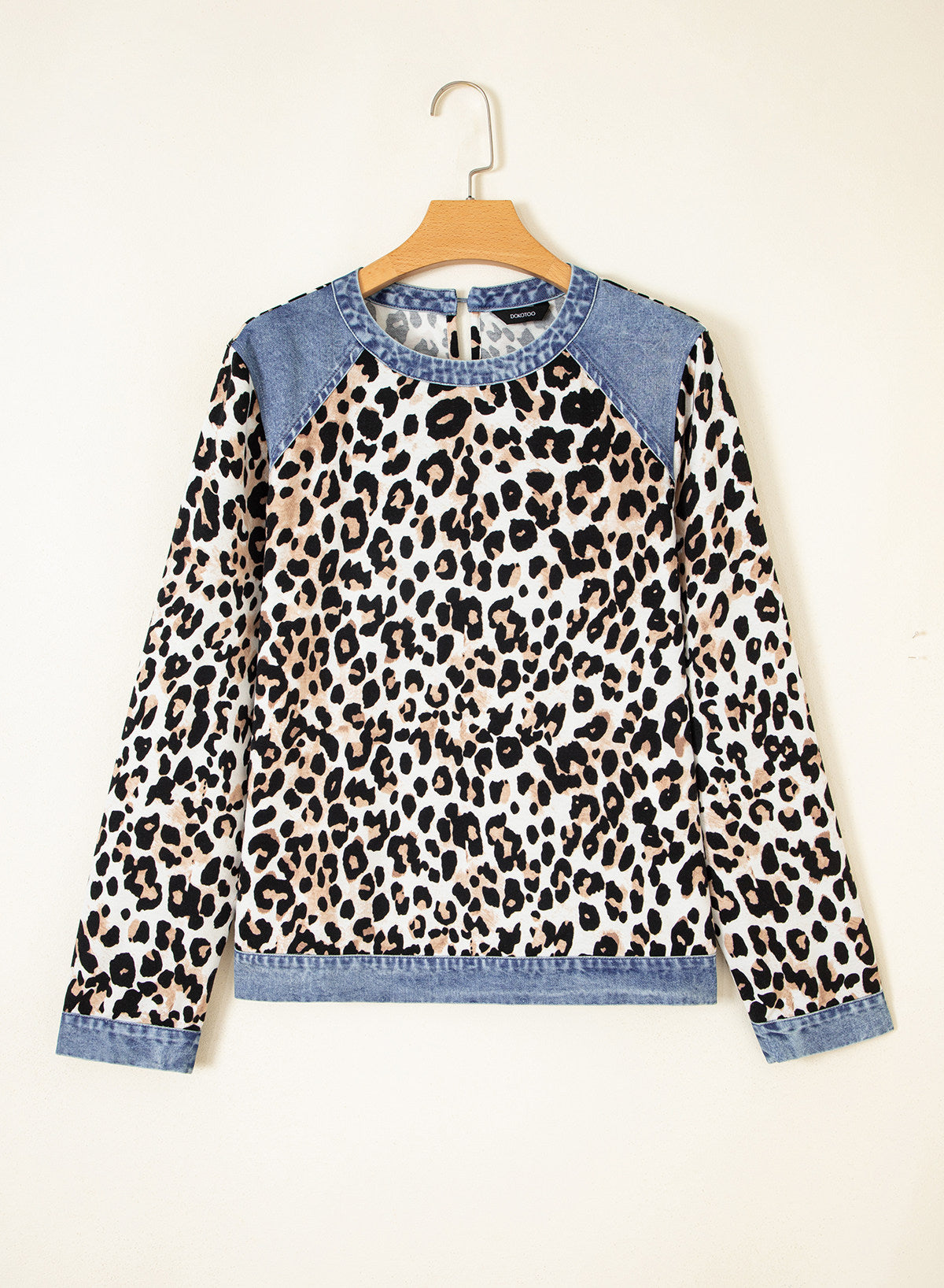 Women's Patchwork Patch Round Neck Long Sleeve Casual Loose T-Shirt