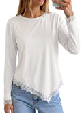 Dokotoo Asymmetrical Tops for Women Lace Long Sleeve Casual Shirt