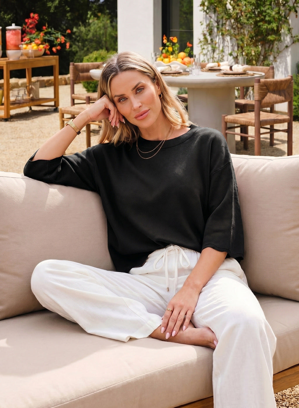 Sweaters for Women 3/4 Sleeve Scalloped Hem Top