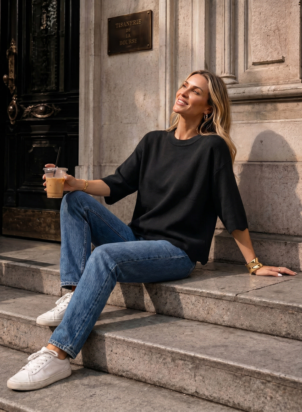 Sweaters for Women 3/4 Sleeve Scalloped Hem Top
