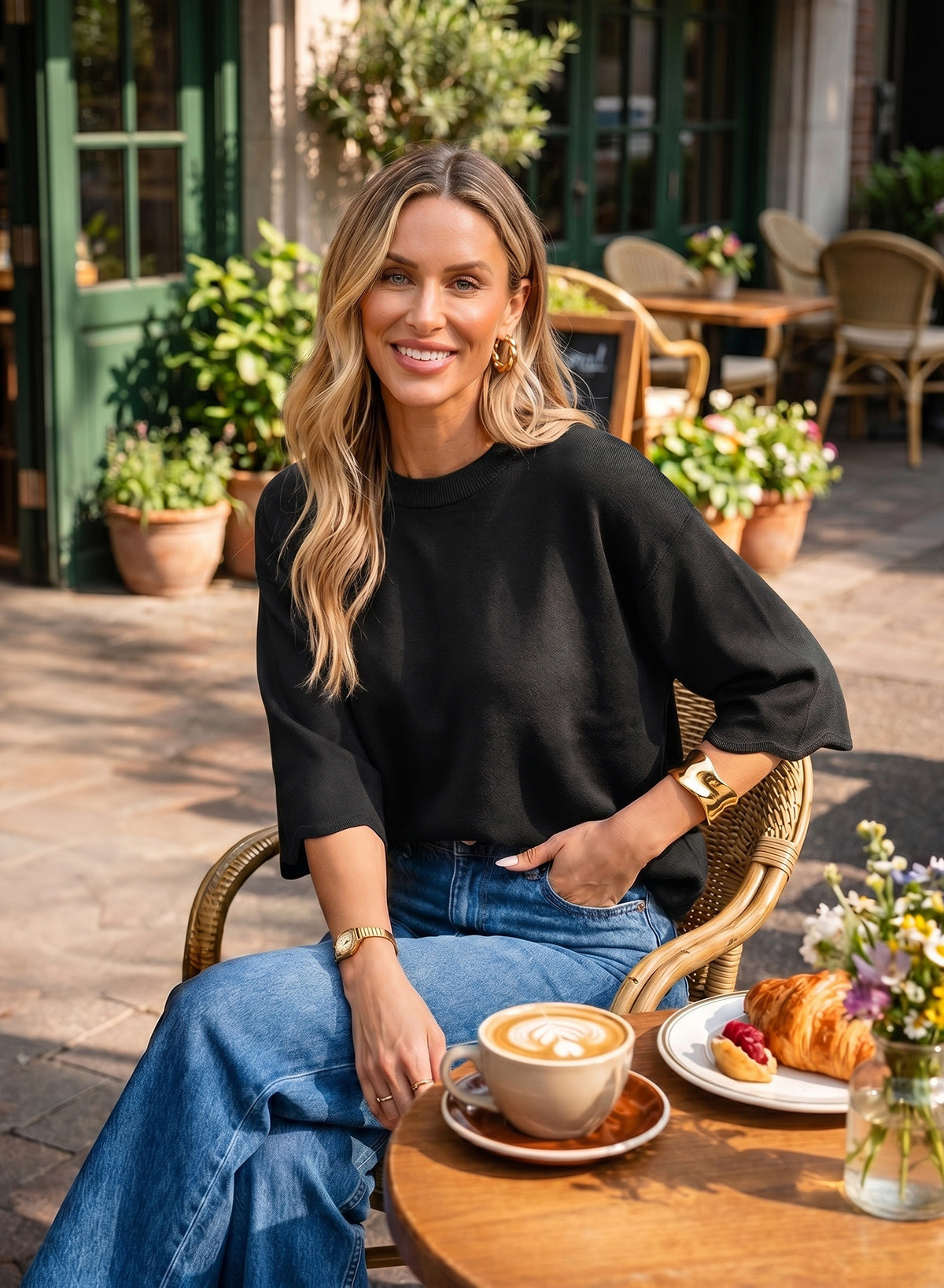 Sweaters for Women 3/4 Sleeve Scalloped Hem Top