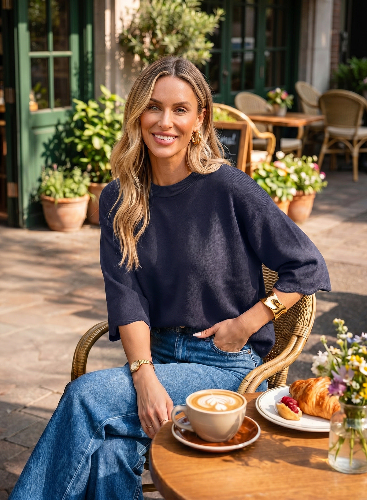 Sweaters for Women 3/4 Sleeve Scalloped Hem Top