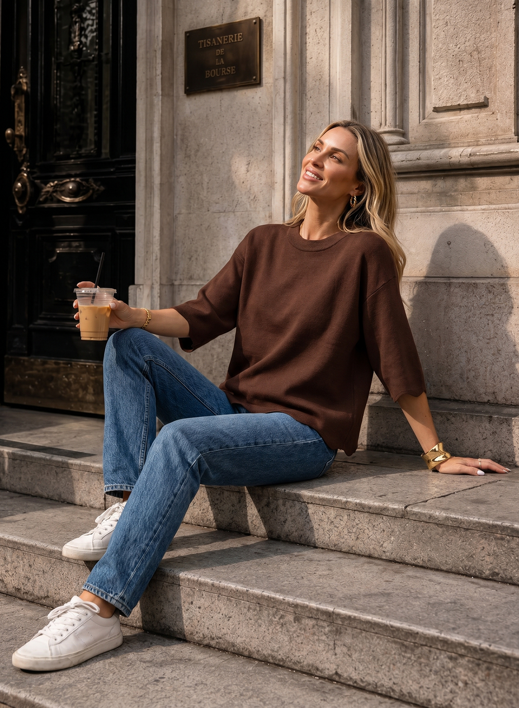 Sweaters for Women 3/4 Sleeve Scalloped Hem Top