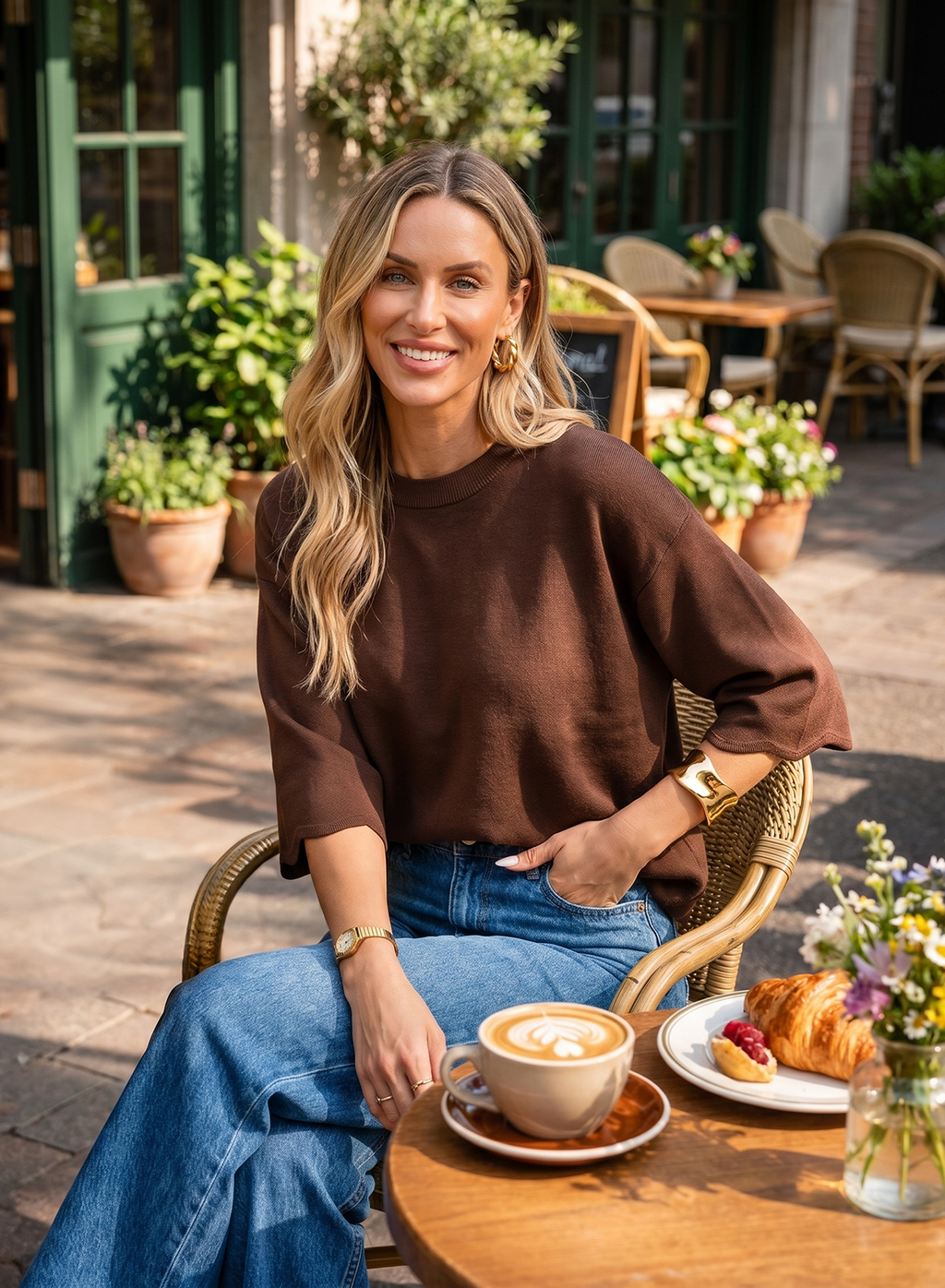 Sweaters for Women 3/4 Sleeve Scalloped Hem Top