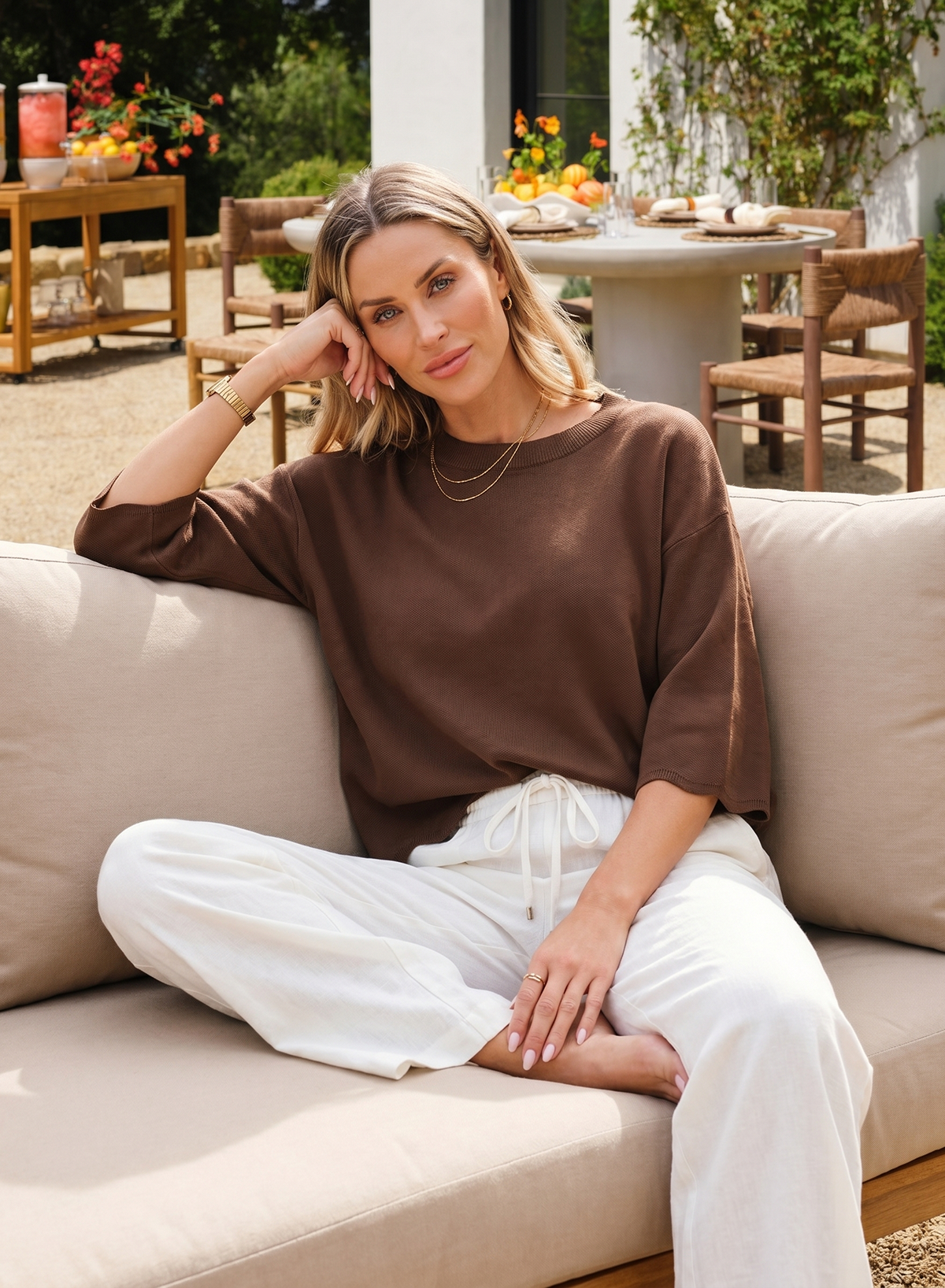 Sweaters for Women 3/4 Sleeve Scalloped Hem Top