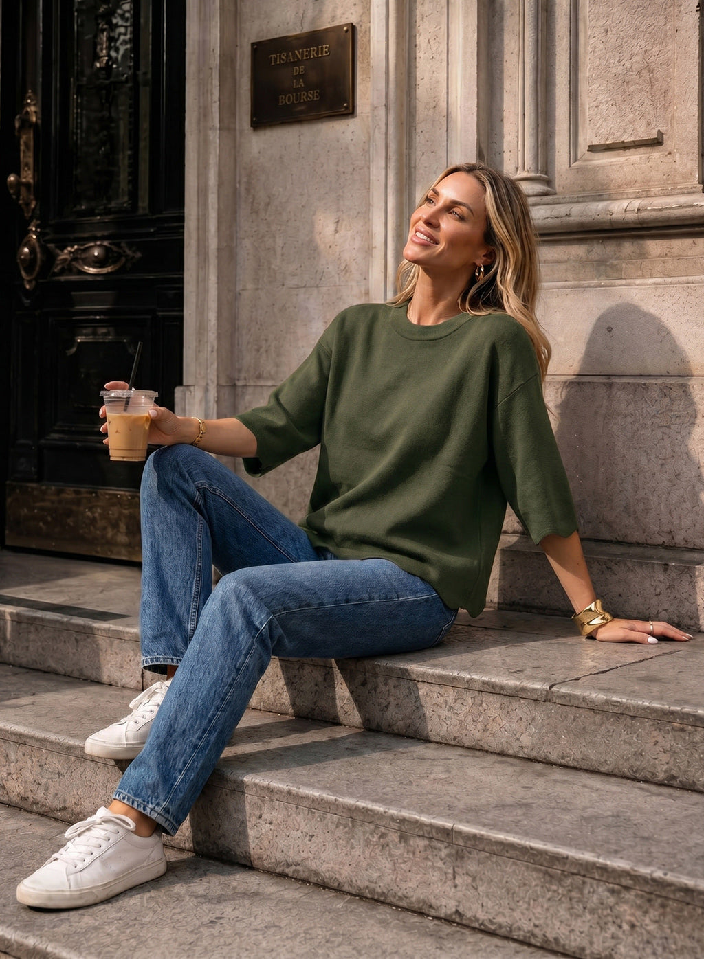 Sweaters for Women 3/4 Sleeve Scalloped Hem Top