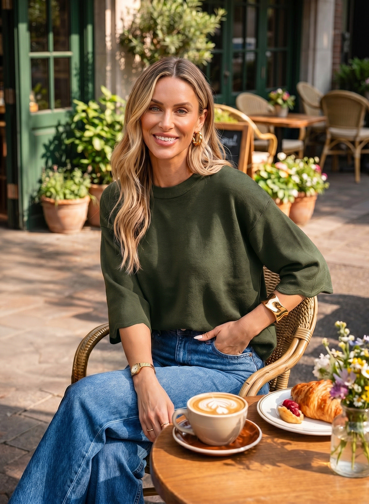 Sweaters for Women 3/4 Sleeve Scalloped Hem Top