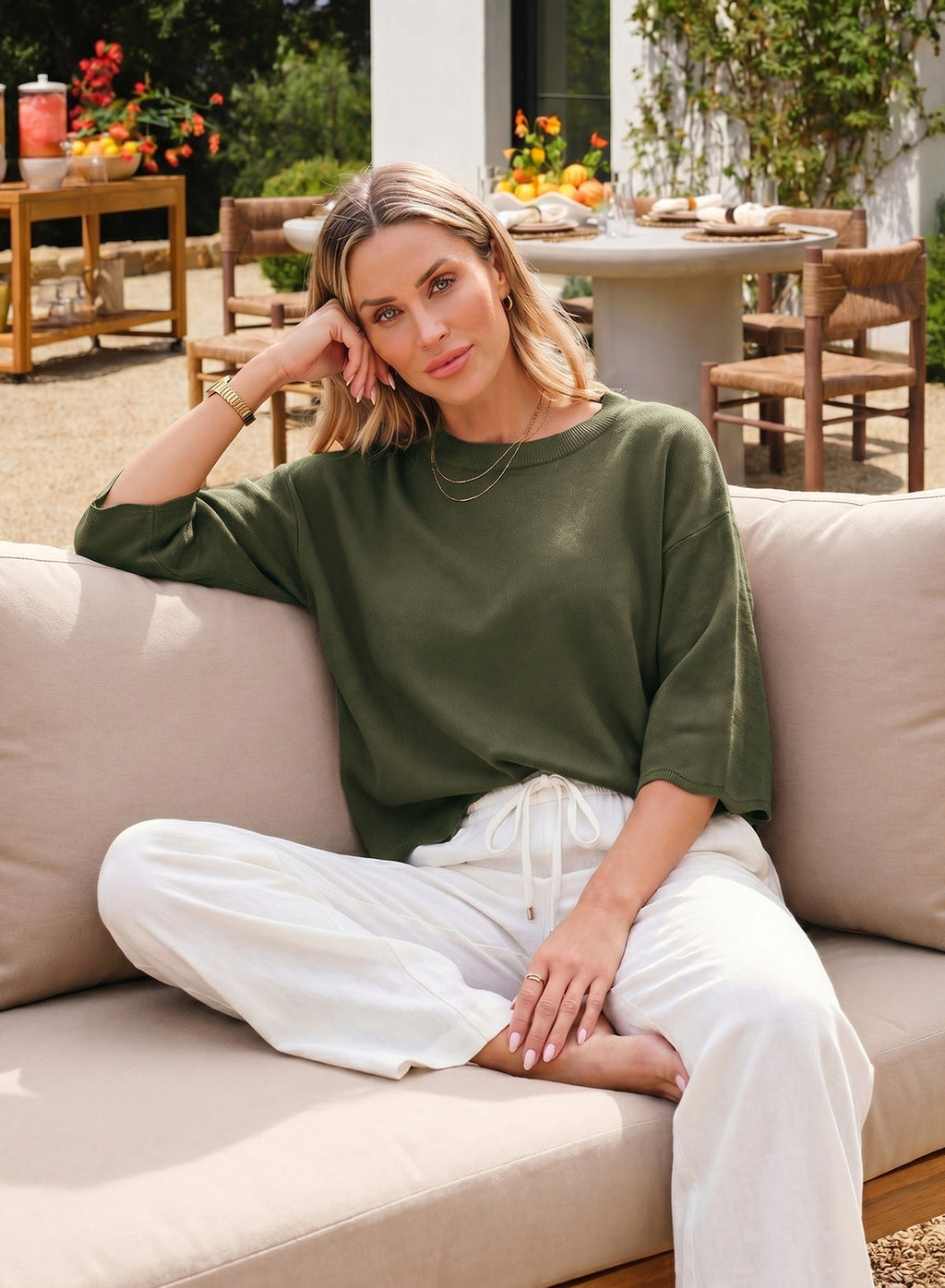 Sweaters for Women 3/4 Sleeve Scalloped Hem Top