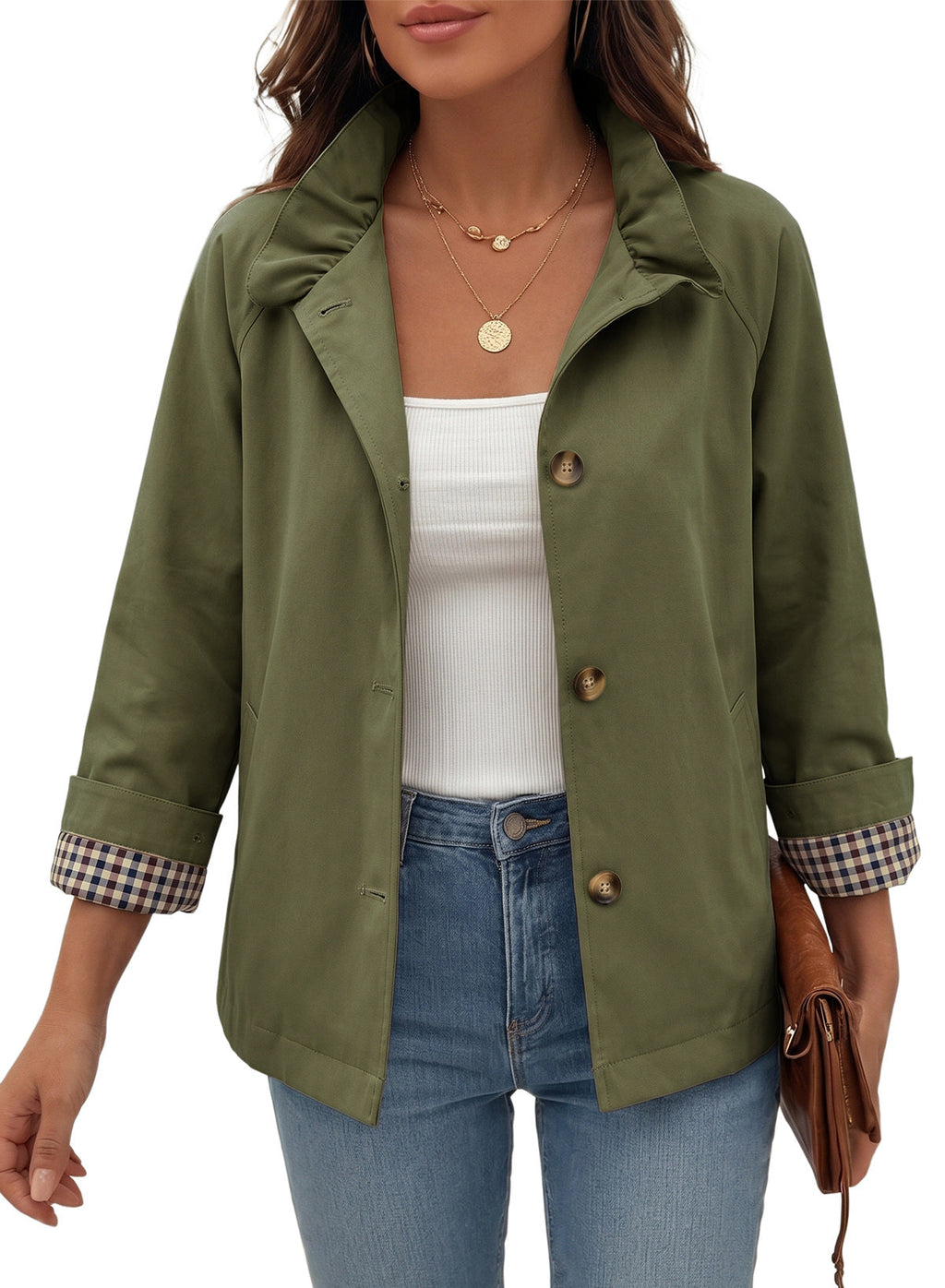 Dokotoo Womens Trench Coat Lightweight Single Breasted Jacket Outerwear