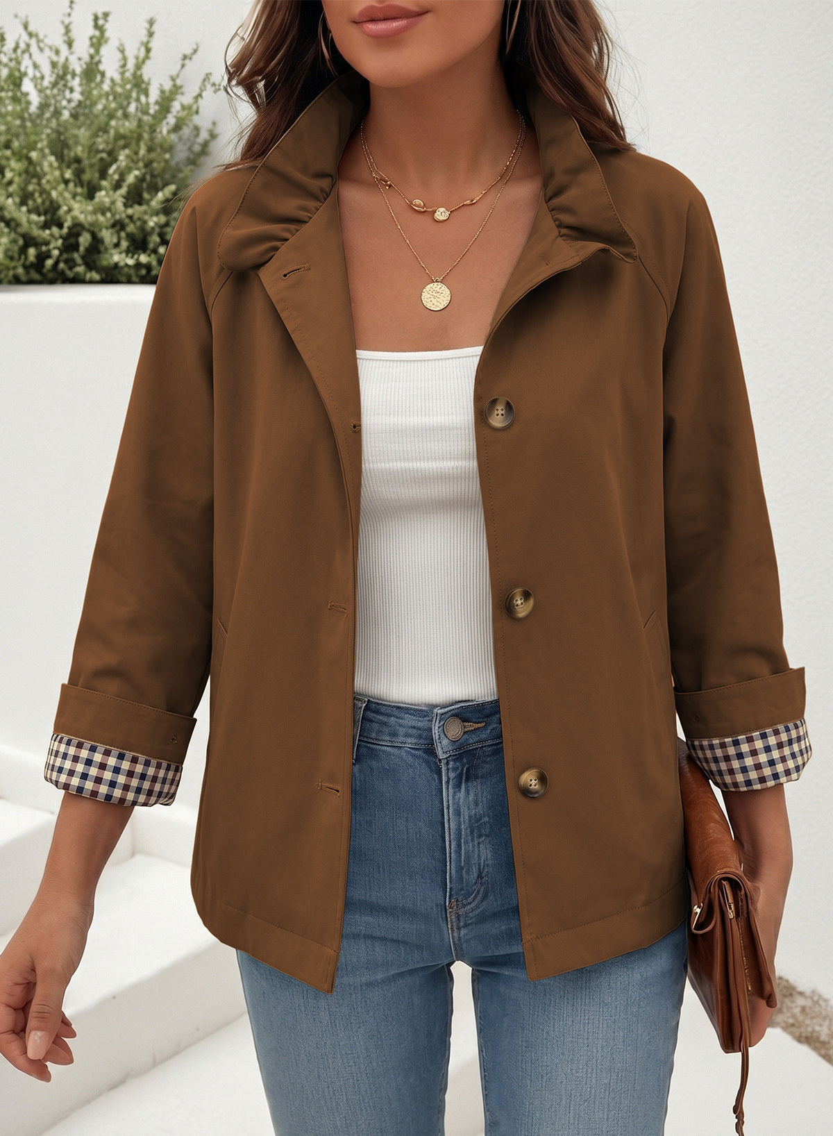 Dokotoo Womens Trench Coat Lightweight Single Breasted Jacket Outerwear