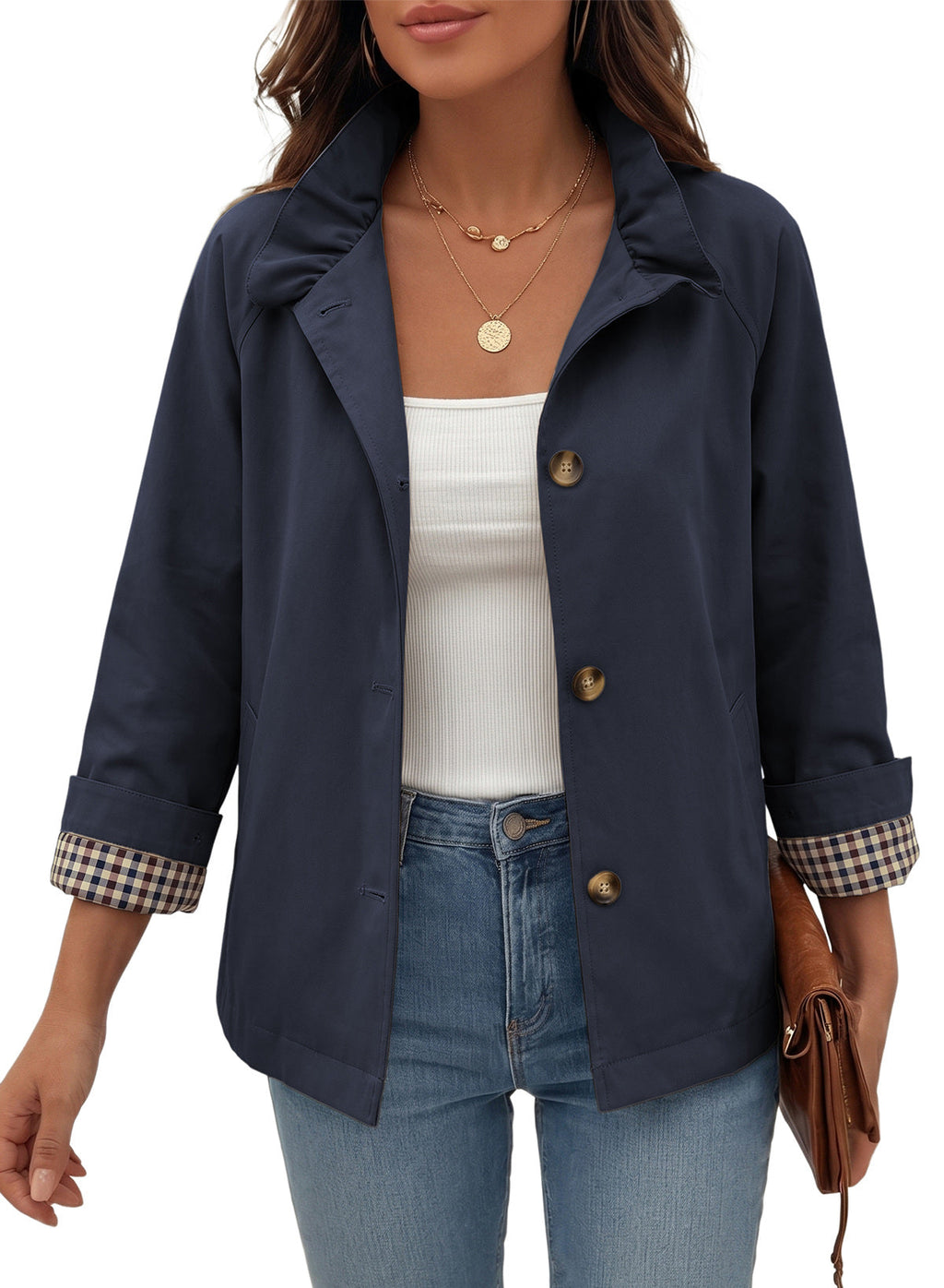 Dokotoo Womens Trench Coat Lightweight Single Breasted Jacket Outerwear