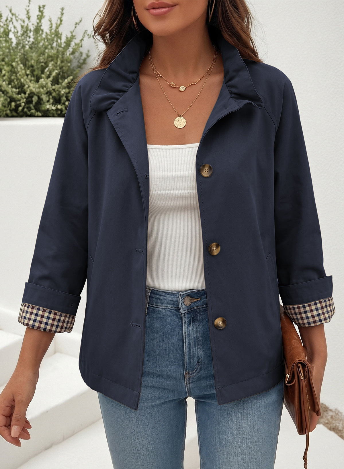 Dokotoo Womens Trench Coat Lightweight Single Breasted Jacket Outerwear