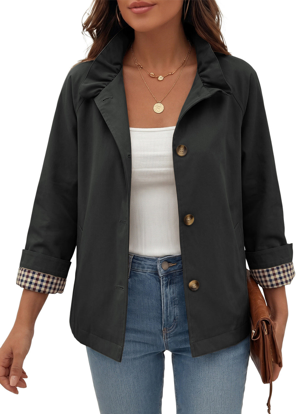 Dokotoo Womens Trench Coat Lightweight Single Breasted Jacket Outerwear
