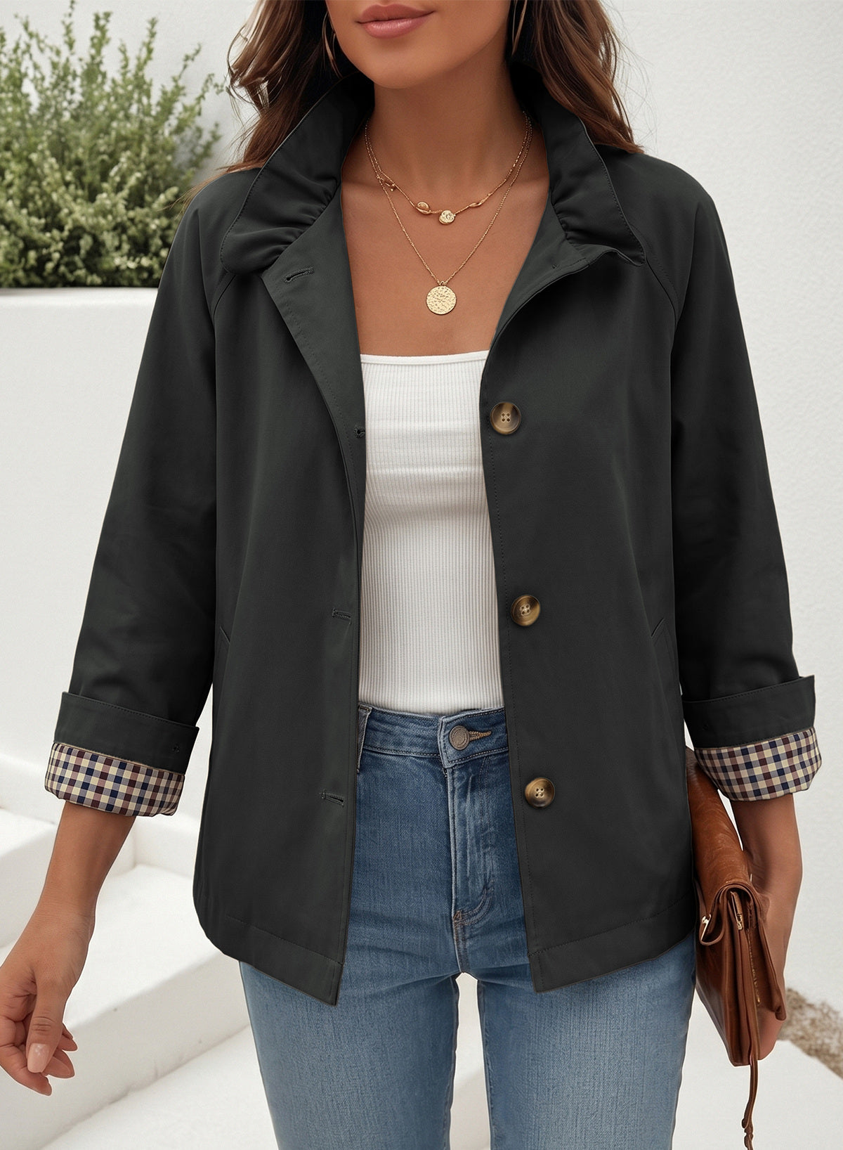 Dokotoo Womens Trench Coat Lightweight Single Breasted Jacket Outerwear