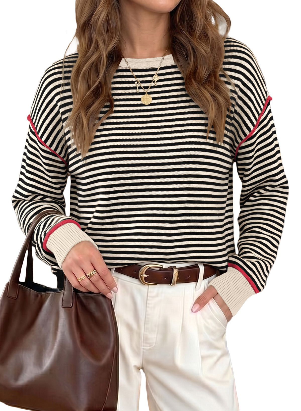 Striped color-blocked sweater