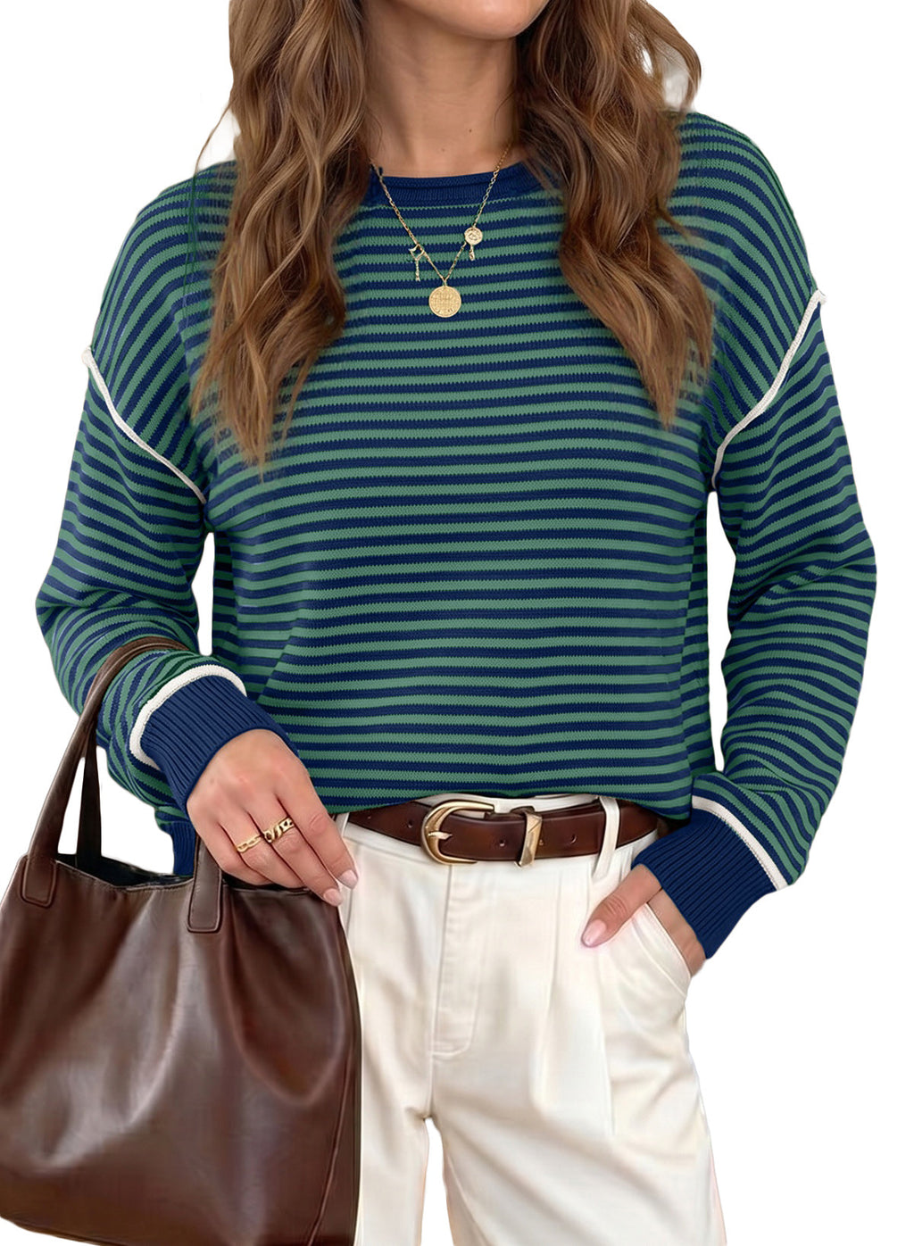 Striped color-blocked sweater