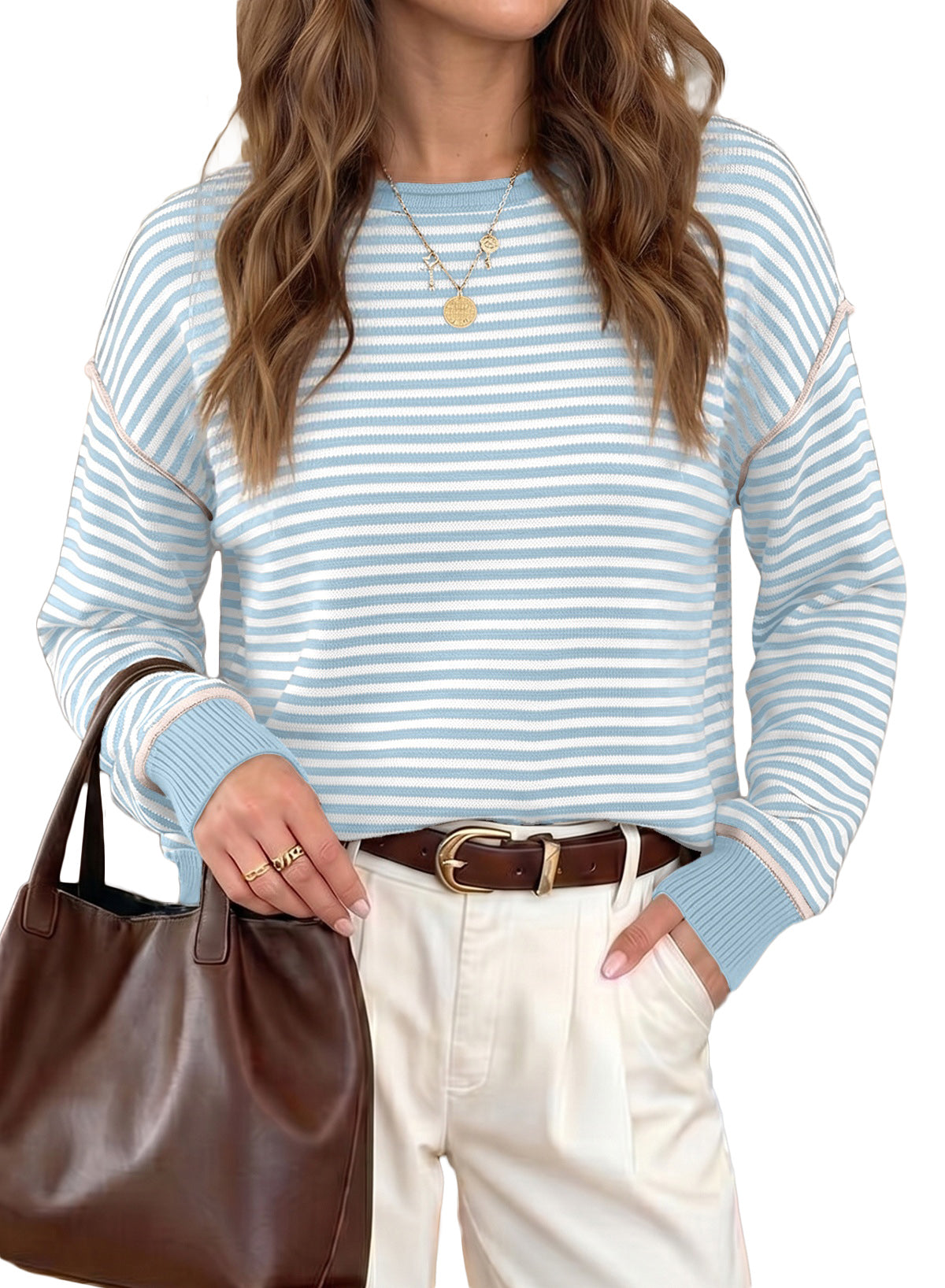 Striped color-blocked sweater