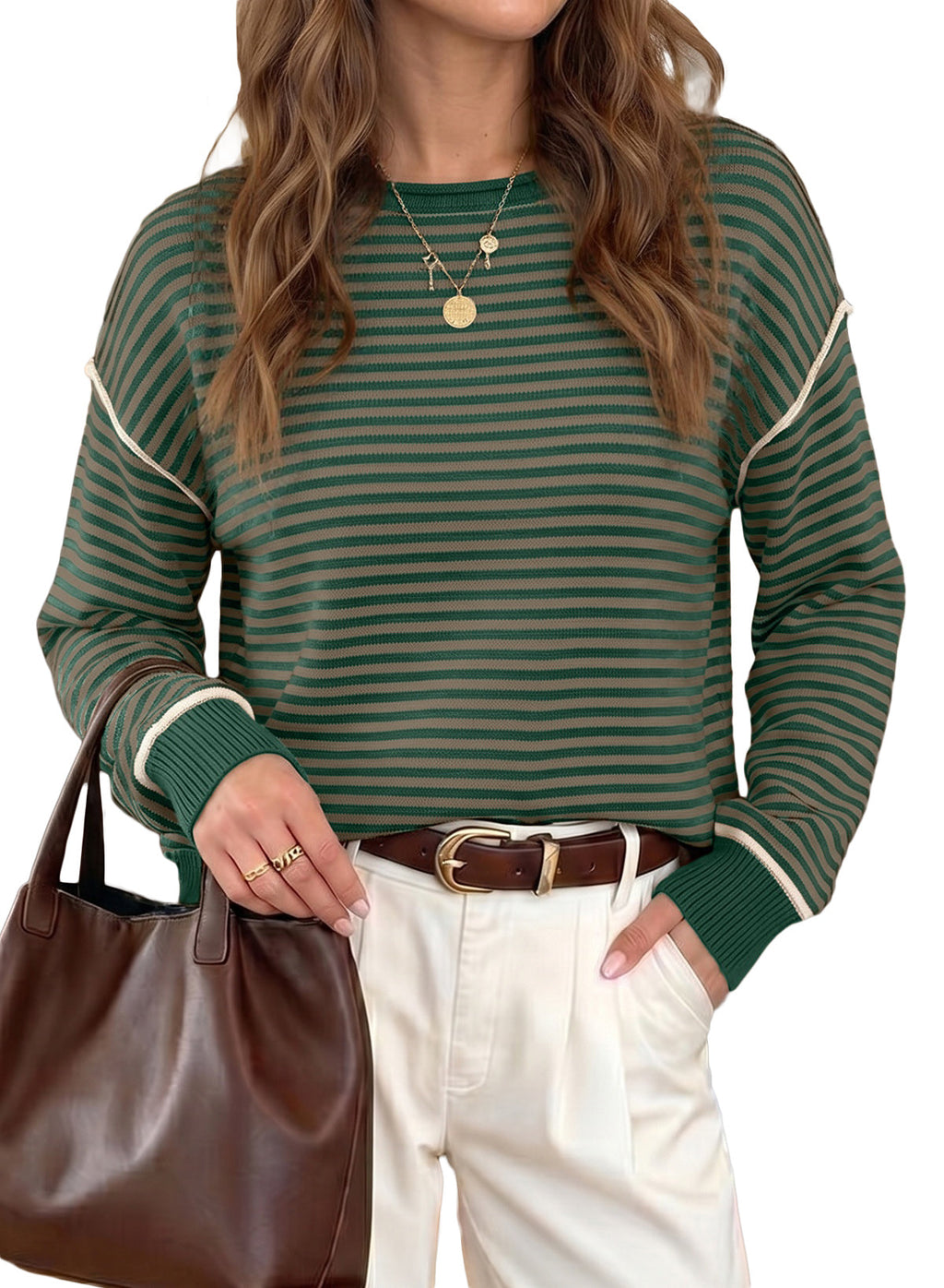 Striped color-blocked sweater