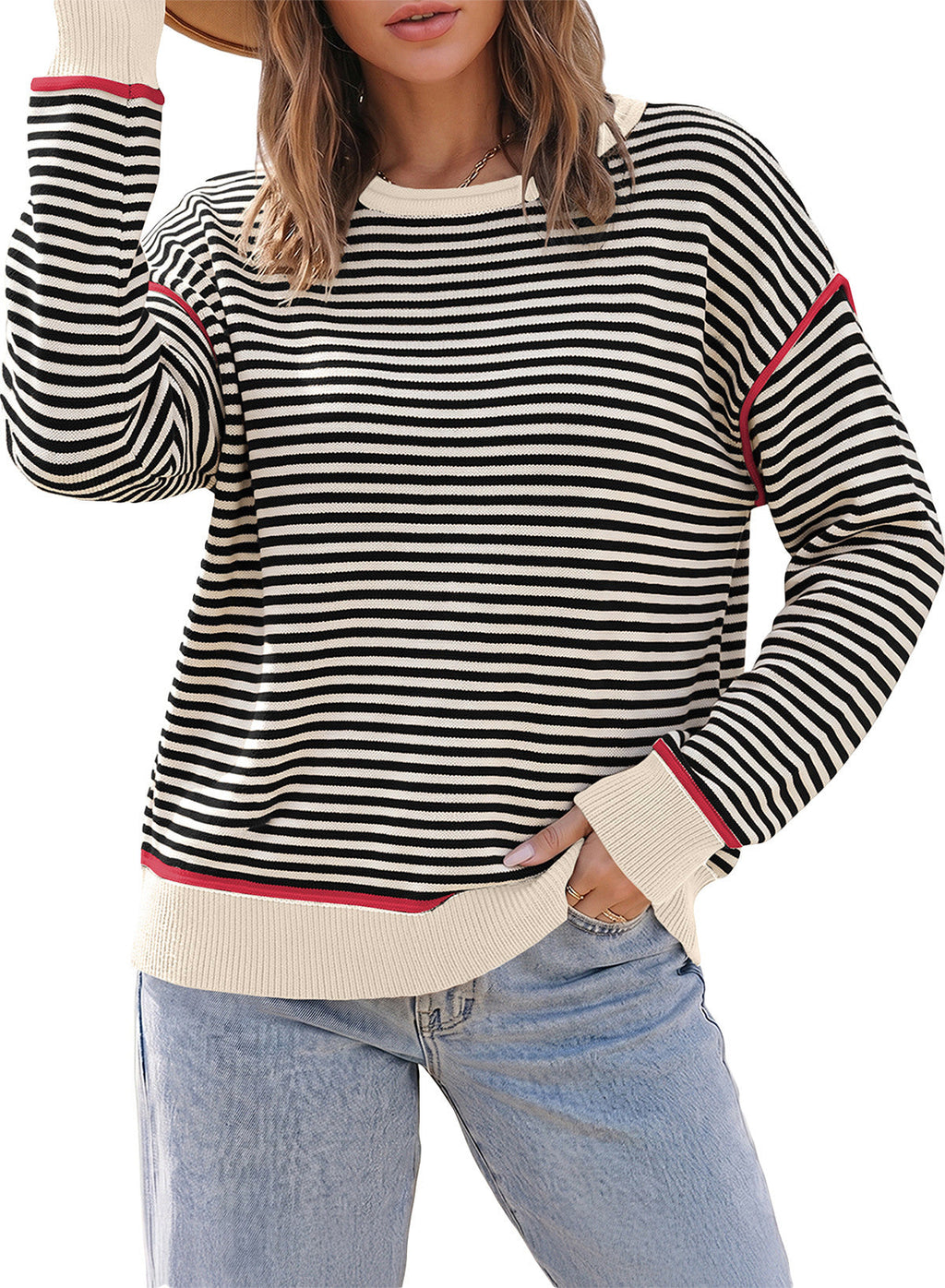 Striped color-blocked sweater
