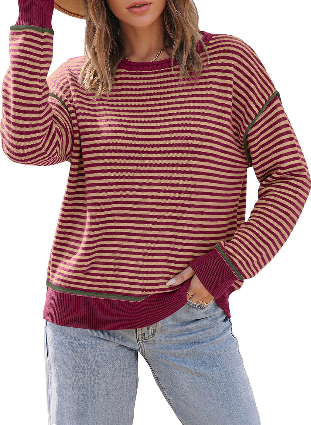 Striped color-blocked sweater