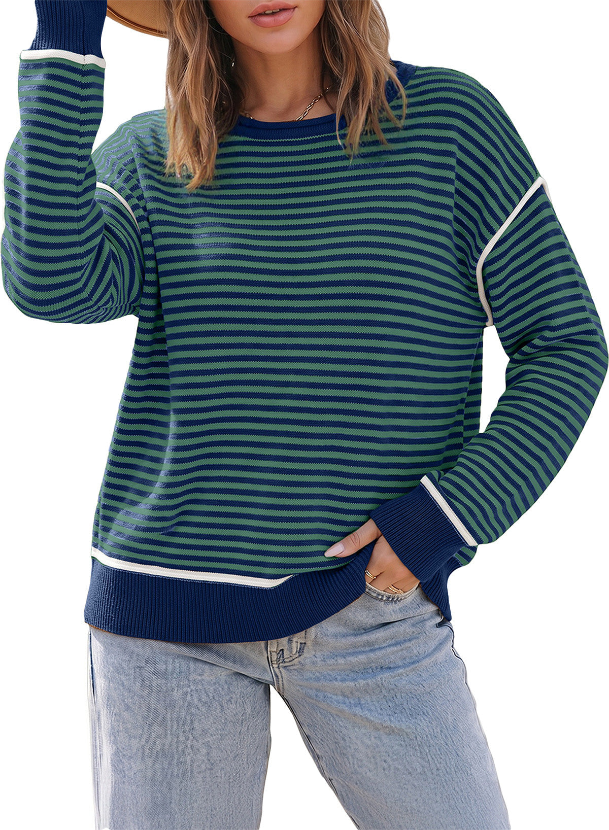 Striped color-blocked sweater