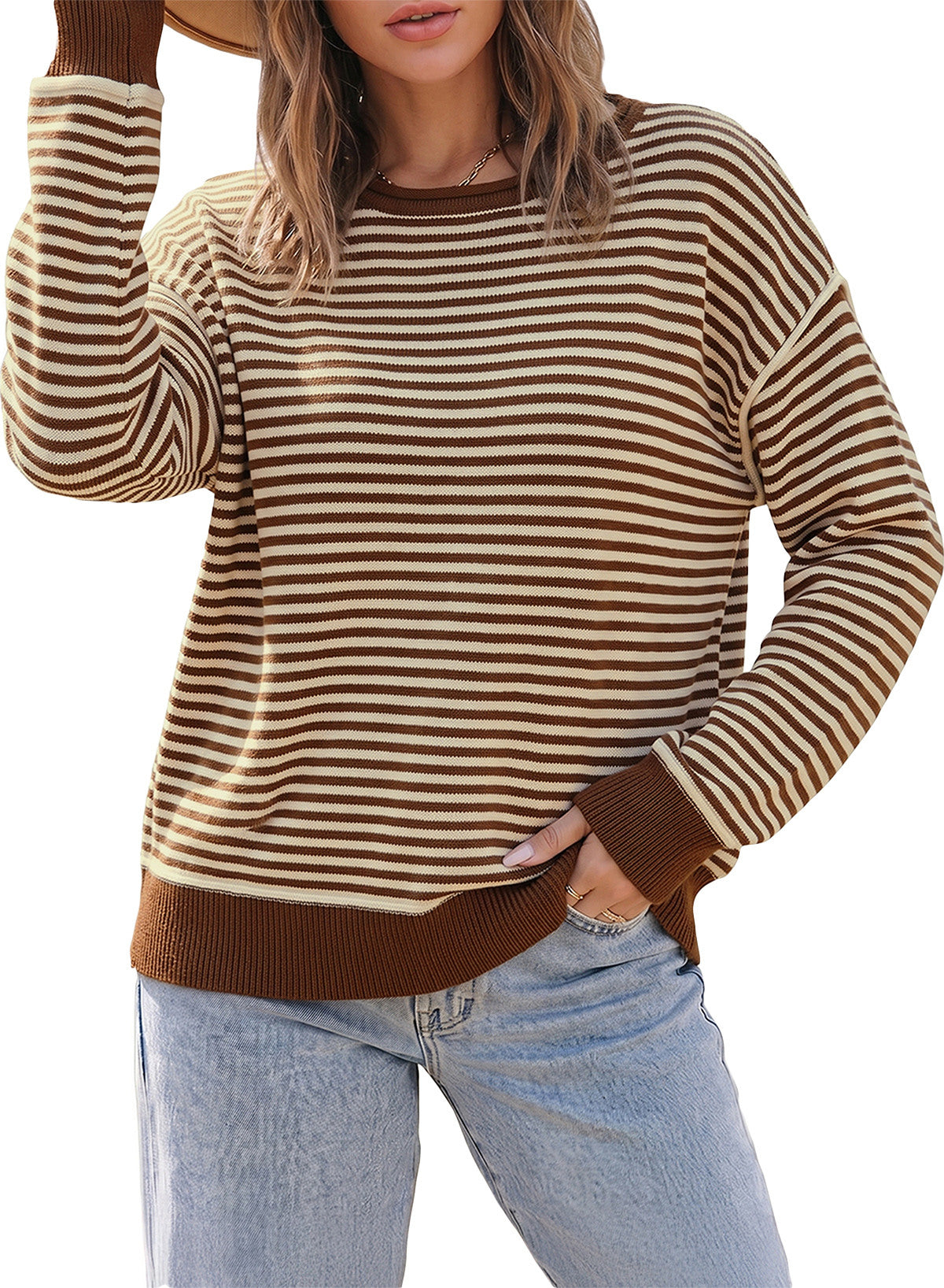 Striped color-blocked sweater