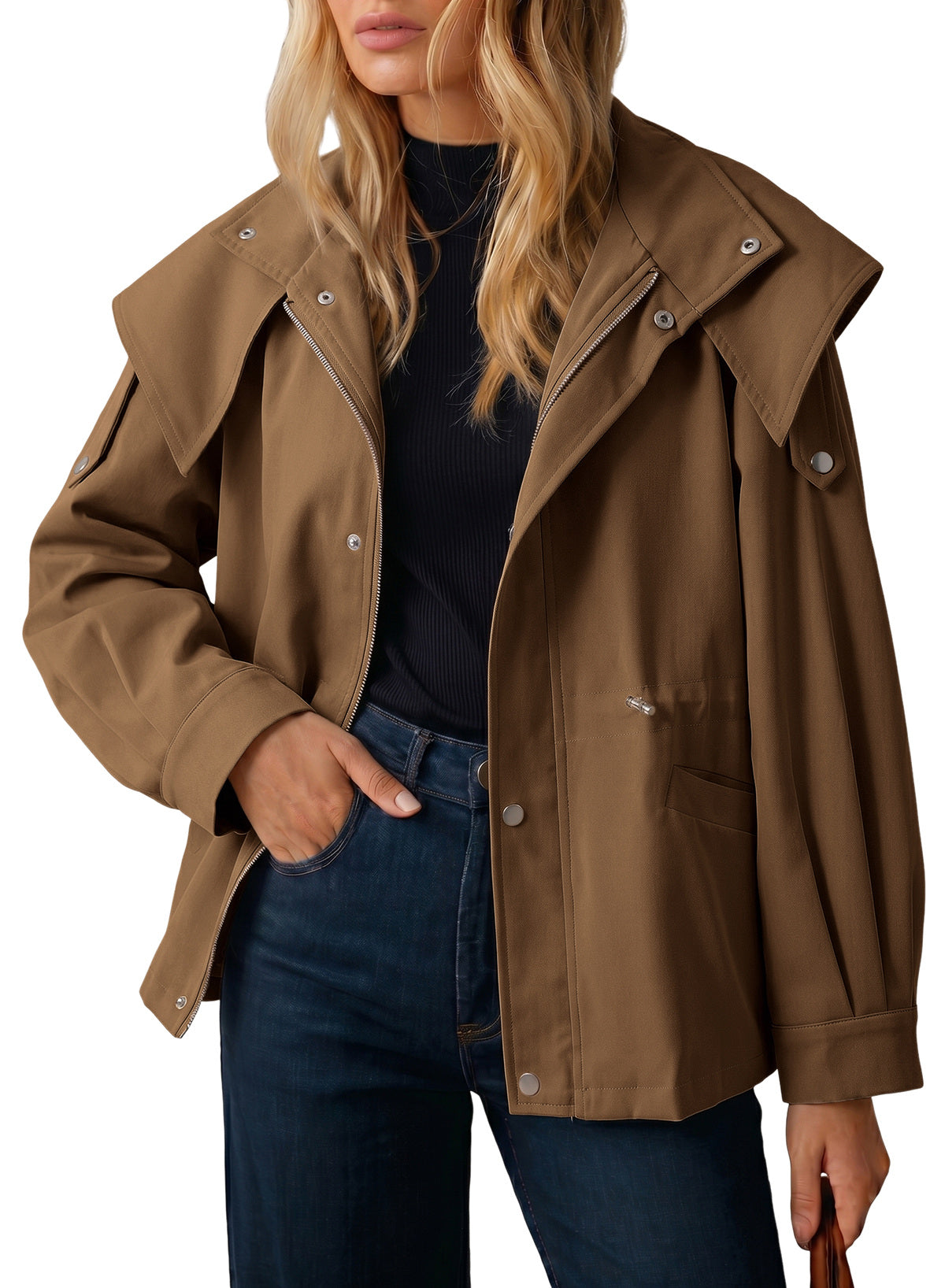 Dokotoo Women's Casual Drawstring Zip Hooded Trench Coat 2026 Outerwear Jacket