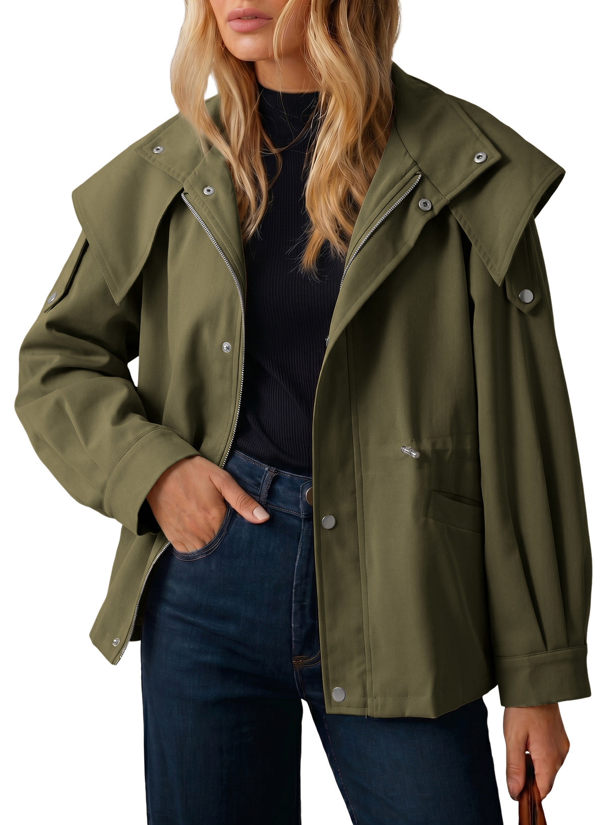 Dokotoo Women's Casual Drawstring Zip Hooded Trench Coat 2026 Outerwear Jacket