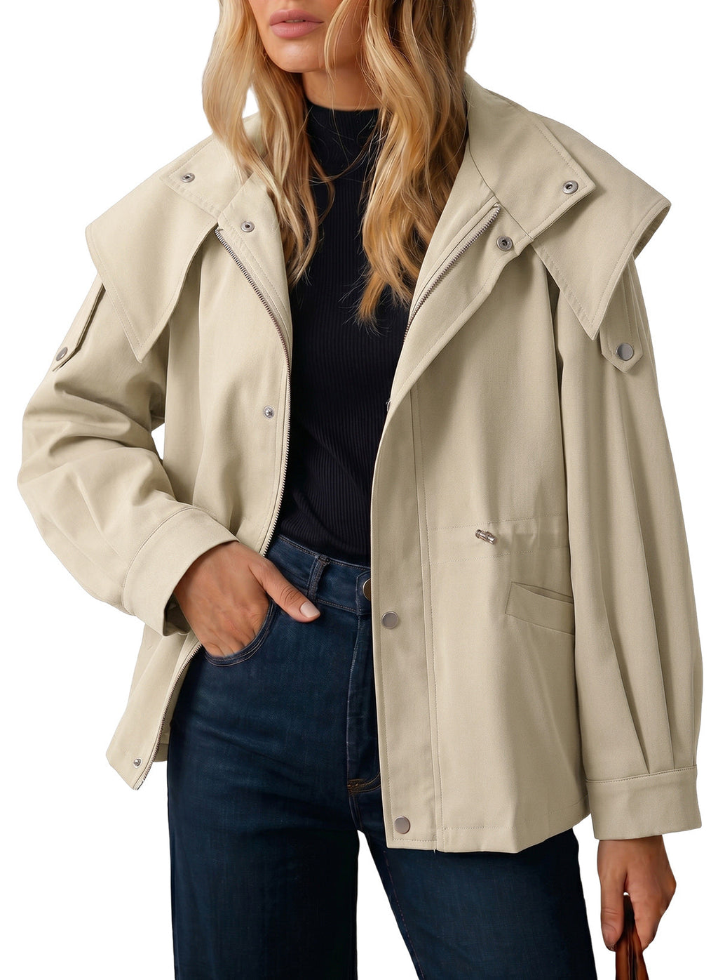 Dokotoo Women's Casual Drawstring Zip Hooded Trench Coat 2026 Outerwear Jacket