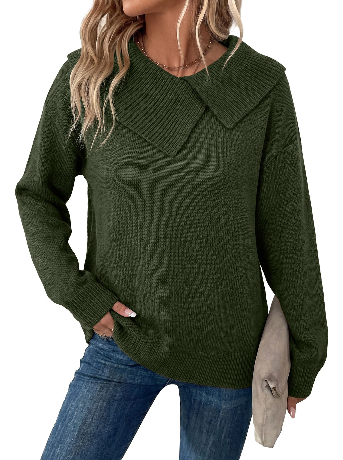 Asymmetrical Lapel Collar Pullover Sweater Tops