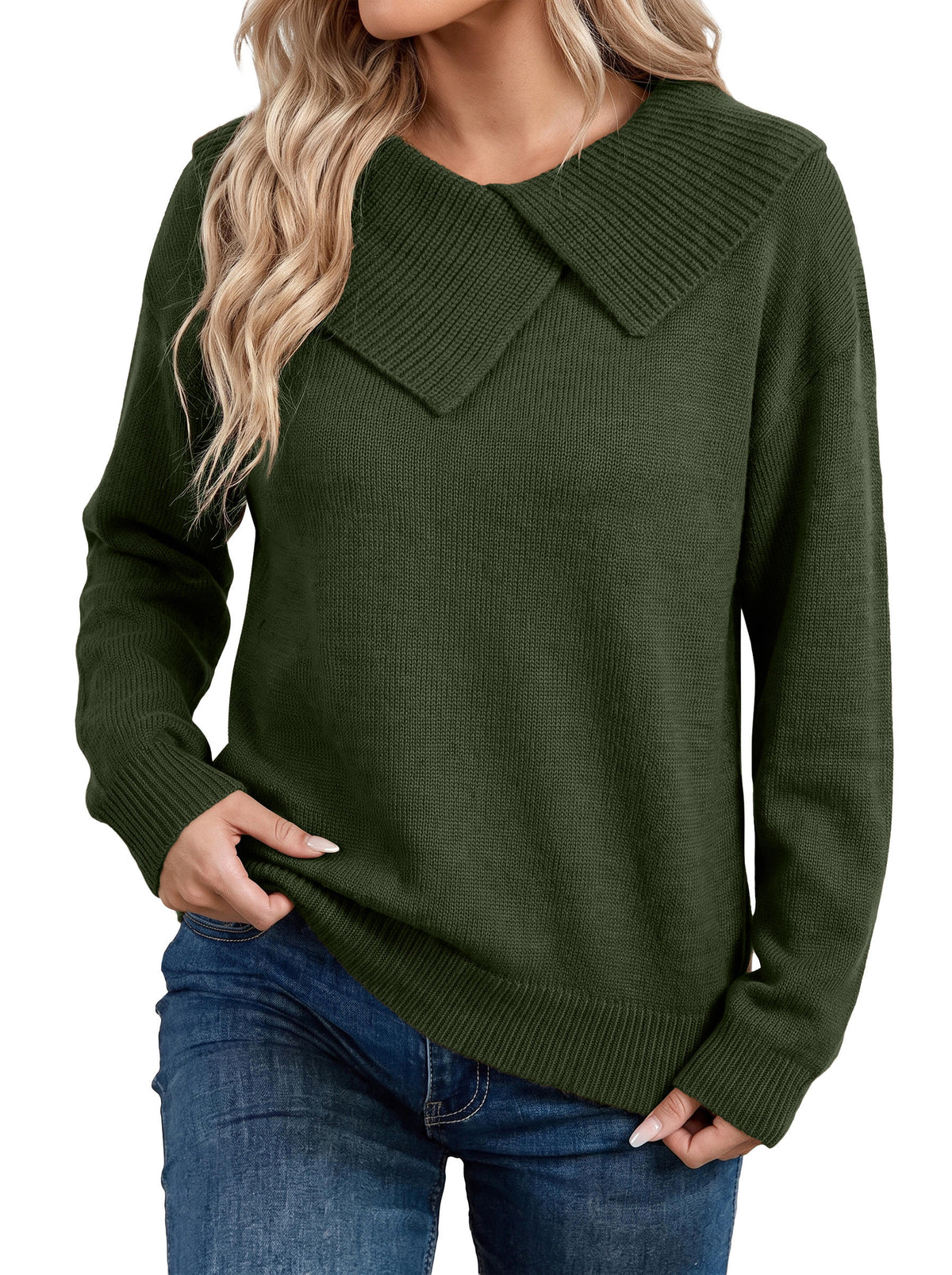 Asymmetrical Lapel Collar Pullover Sweater Tops
