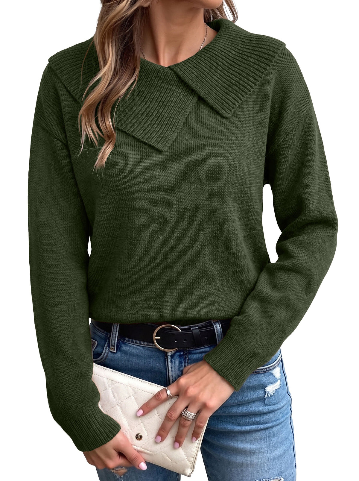 Asymmetrical Lapel Collar Pullover Sweater Tops