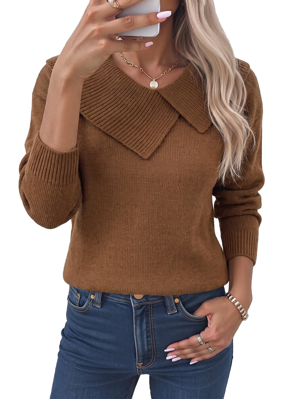 Asymmetrical Lapel Collar Pullover Sweater Tops