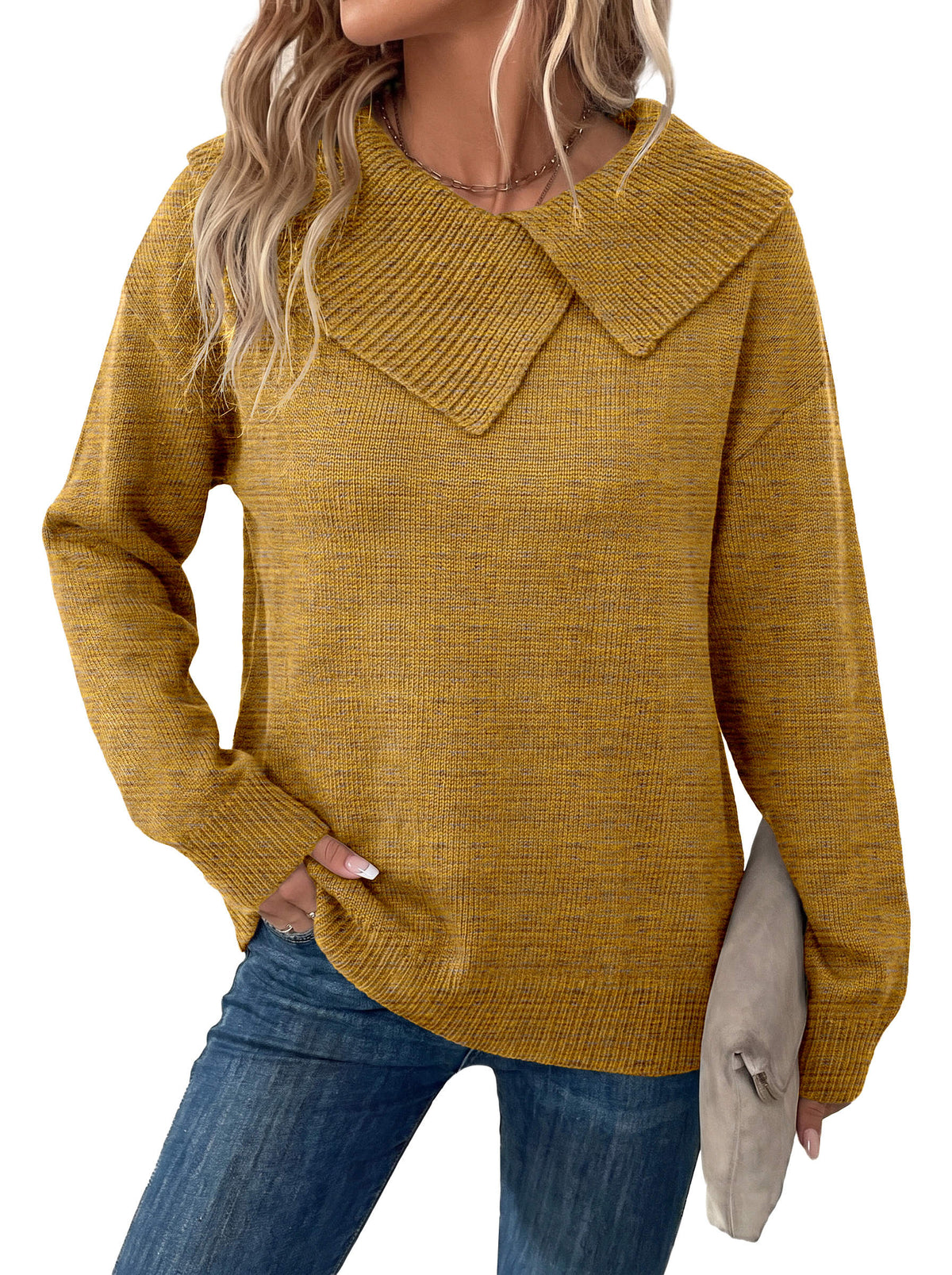 Asymmetrical Lapel Collar Pullover Sweater Tops