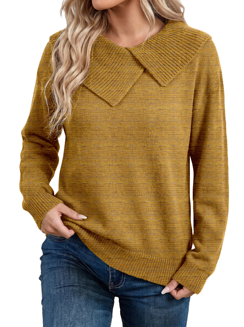 Asymmetrical Lapel Collar Pullover Sweater Tops
