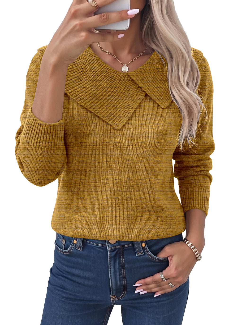 Asymmetrical Lapel Collar Pullover Sweater Tops