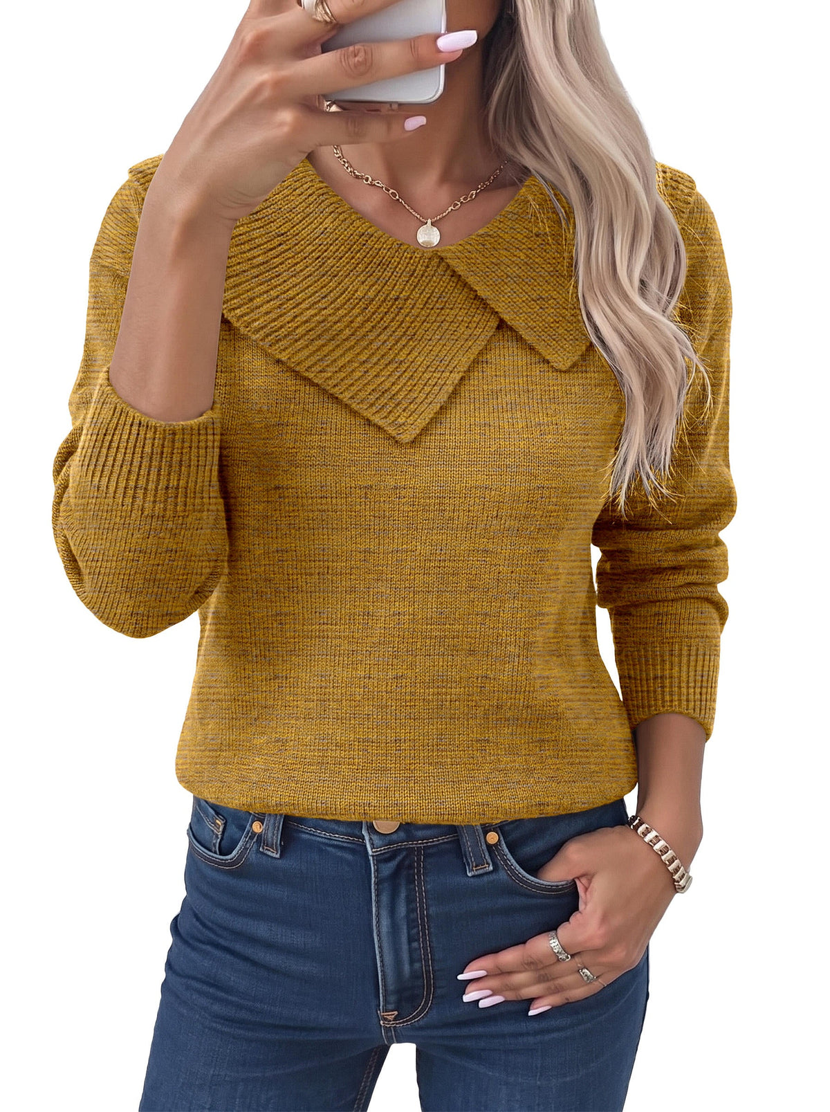 Asymmetrical Lapel Collar Pullover Sweater Tops