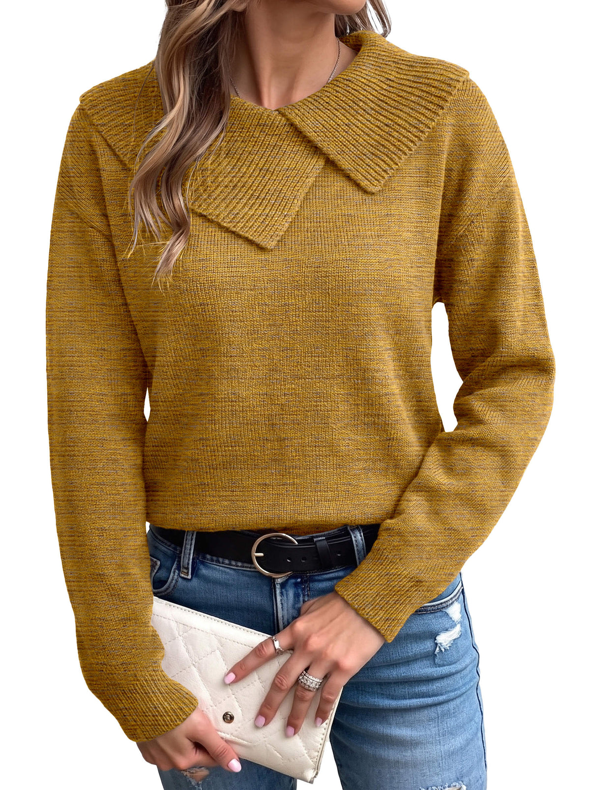 Asymmetrical Lapel Collar Pullover Sweater Tops