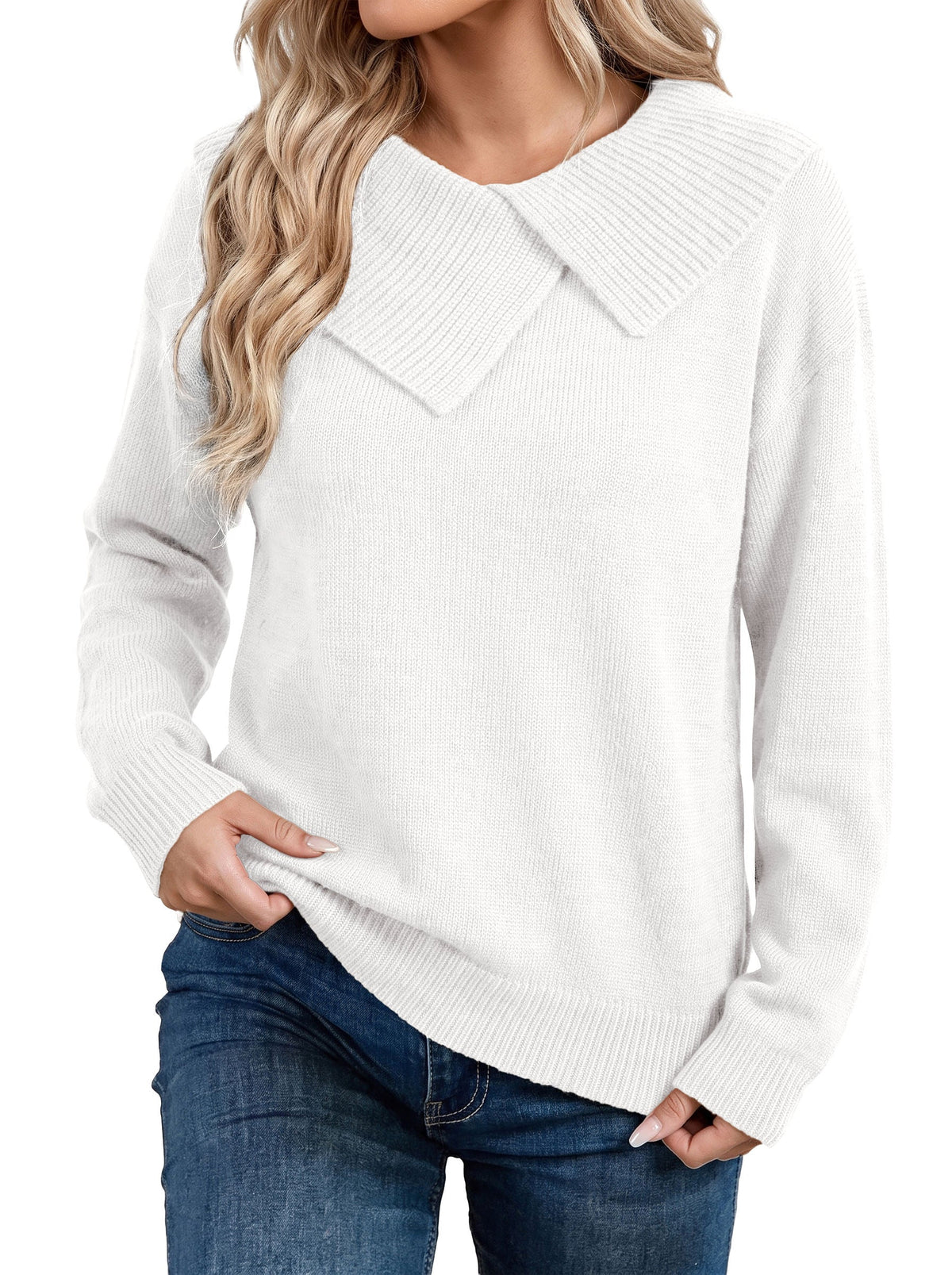 Asymmetrical Lapel Collar Pullover Sweater Tops